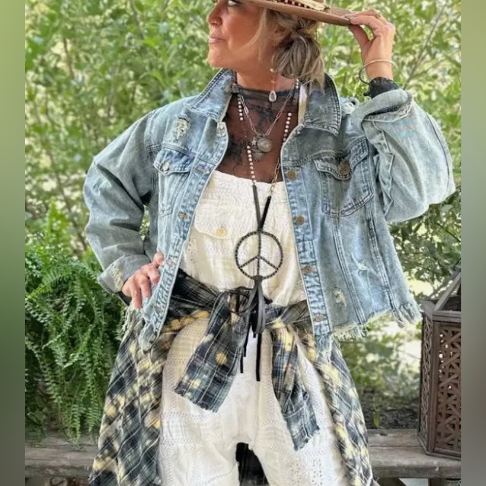 NWT JADED GYPY Danice On My Way Vintage Denim Jacket Sz L/XL